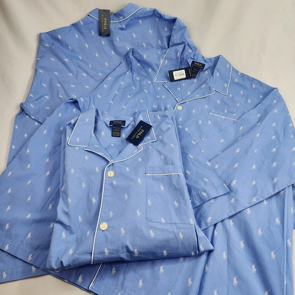 Polo Ralph Lauren Pajama Shirt Adult 4XT Blue Cotton RY25RX ZQD Pocket $65 Mens
